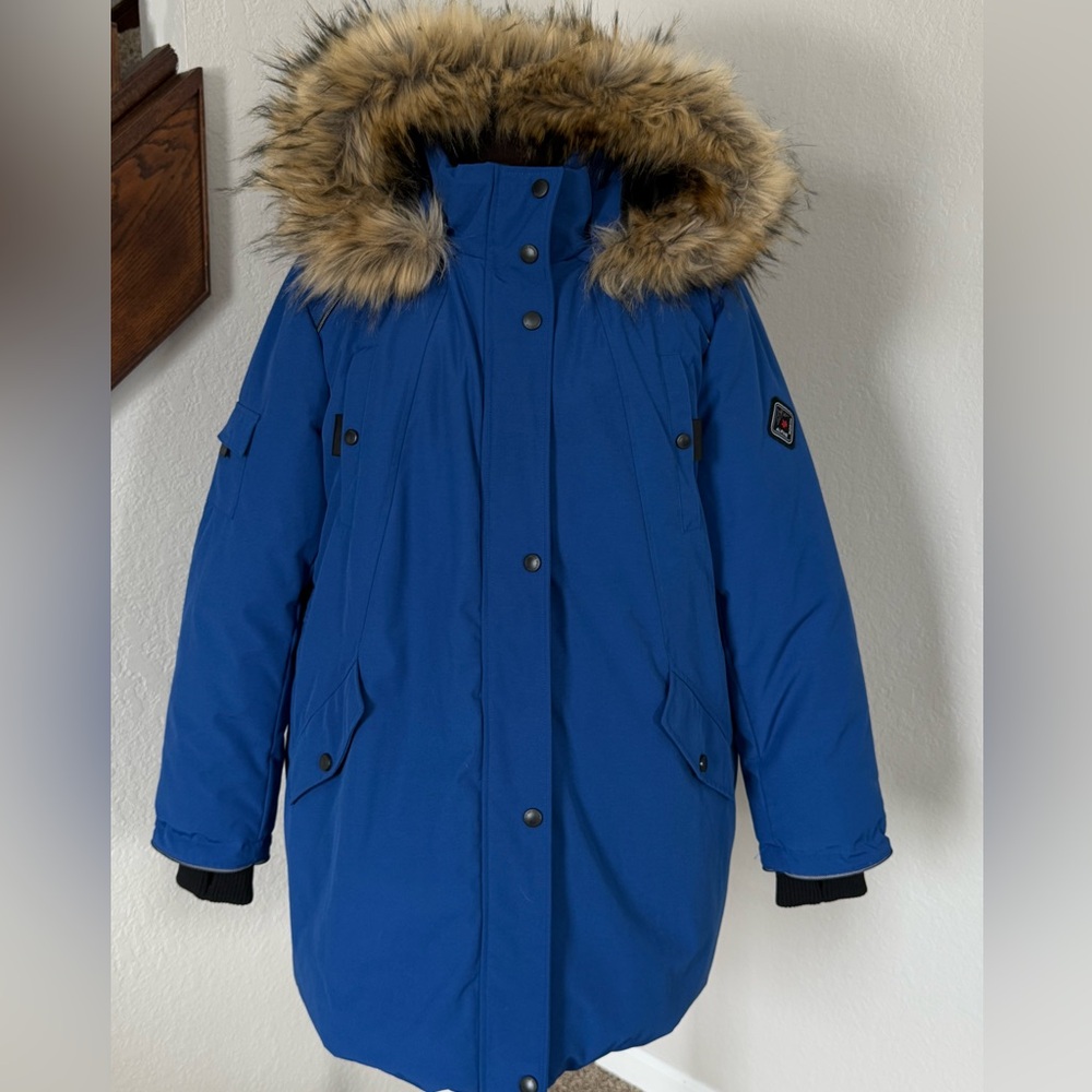 Alpine North Long Down Parka Faux Fur Hood Blue Plus Size 3X Winter Coat